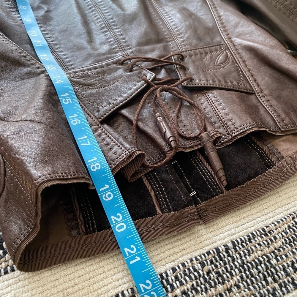 Elie Tahari Brown Floral Embroidered Embellished Leather Moto Jacket - Picture 13 of 16